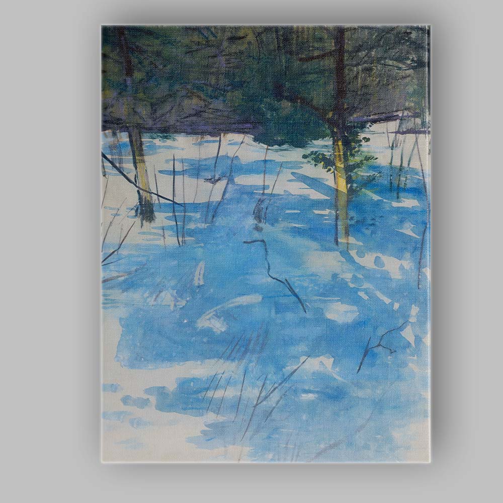 Abstract Winter Woodland Blue Snow Landscape Expressionist Painting Canvas Wall Art Print Decor Picture Ready to Hang