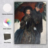 Victorian Couple Under Red Umbrella Snowfall Romantic Winter Canvas Wall Art Print Decor Picture Ready to Hang