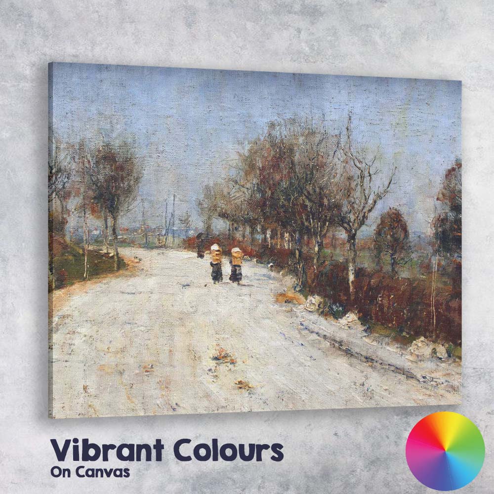 Impressionist Winter Country Road Bare Trees Landscape Canvas Wall Art Print Decor Picture Ready to Hang