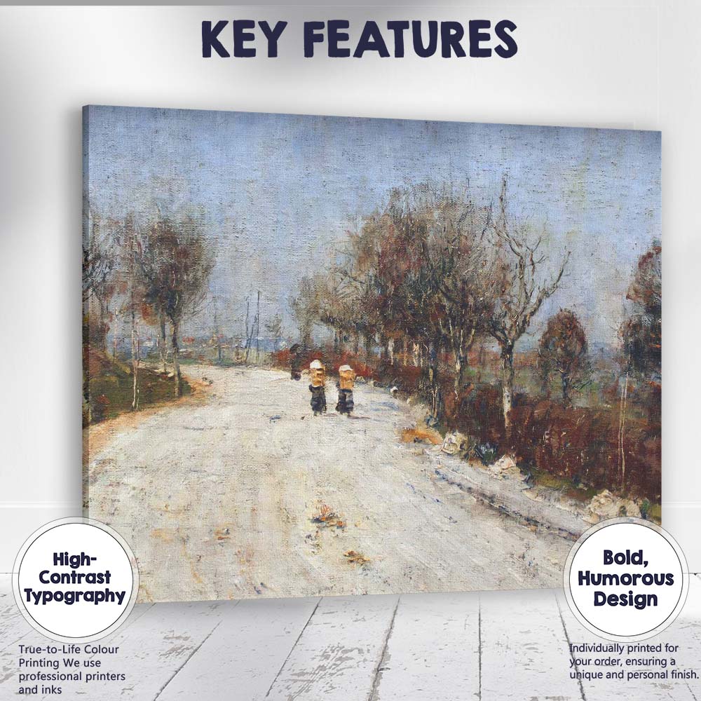 Impressionist Winter Country Road Bare Trees Landscape Canvas Wall Art Print Decor Picture Ready to Hang