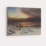 Atmospheric Winter Sunset Snow Covered Lake Landscape Oil Painting Canvas Wall Art Print Decor Picture Ready to Hang