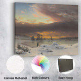 Atmospheric Winter Sunset Snow Covered Lake Landscape Oil Painting Canvas Wall Art Print Decor Picture Ready to Hang