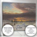 Atmospheric Winter Sunset Snow Covered Lake Landscape Oil Painting Canvas Wall Art Print Decor Picture Ready to Hang