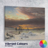 Atmospheric Winter Sunset Snow Covered Lake Landscape Oil Painting Canvas Wall Art Print Decor Picture Ready to Hang