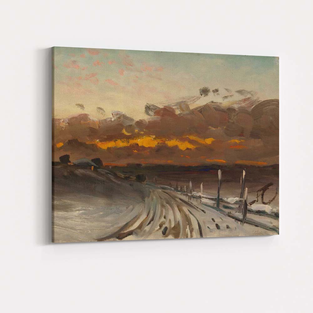 Impressionist Winter Sunset Snowy Country Road Rural Landscape Canvas Wall Art Print Decor Picture Ready to Hang
