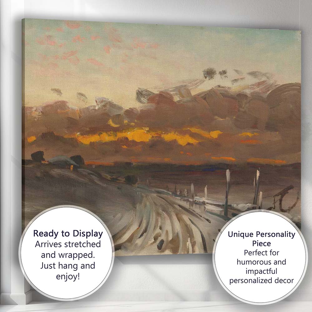 Impressionist Winter Coastal Track Dramatic Sky Snowy Landscape Oil Painting Canvas Wall Art Print Decor Picture Ready to Hang