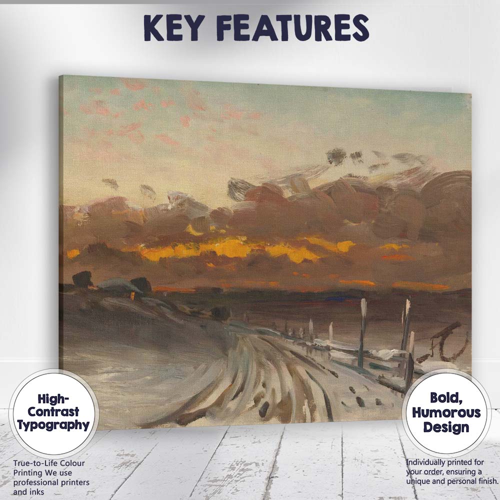 Impressionist Winter Sunset Snowy Country Road Rural Landscape Canvas Wall Art Print Decor Picture Ready to Hang