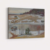 Muted Winter Farmland River Landscape Impressionist Painting Canvas Wall Art Print Decor Picture Ready to Hang