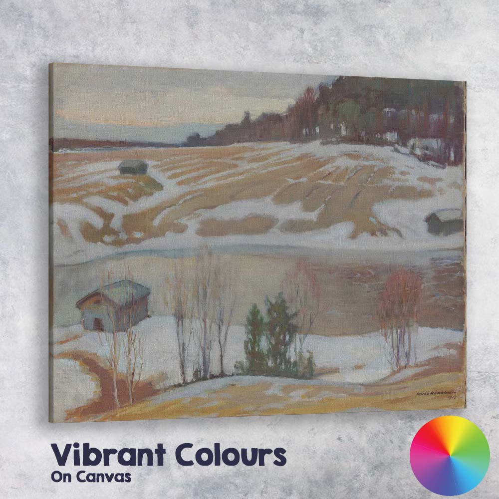 Muted Winter Farmland River Landscape Impressionist Painting Canvas Wall Art Print Decor Picture Ready to Hang