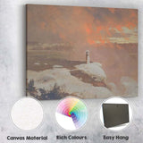 Romantic Winter Sunset Snow Covered Clifftop Landscape Oil Painting Canvas Wall Art Print Decor Picture Ready to Hang