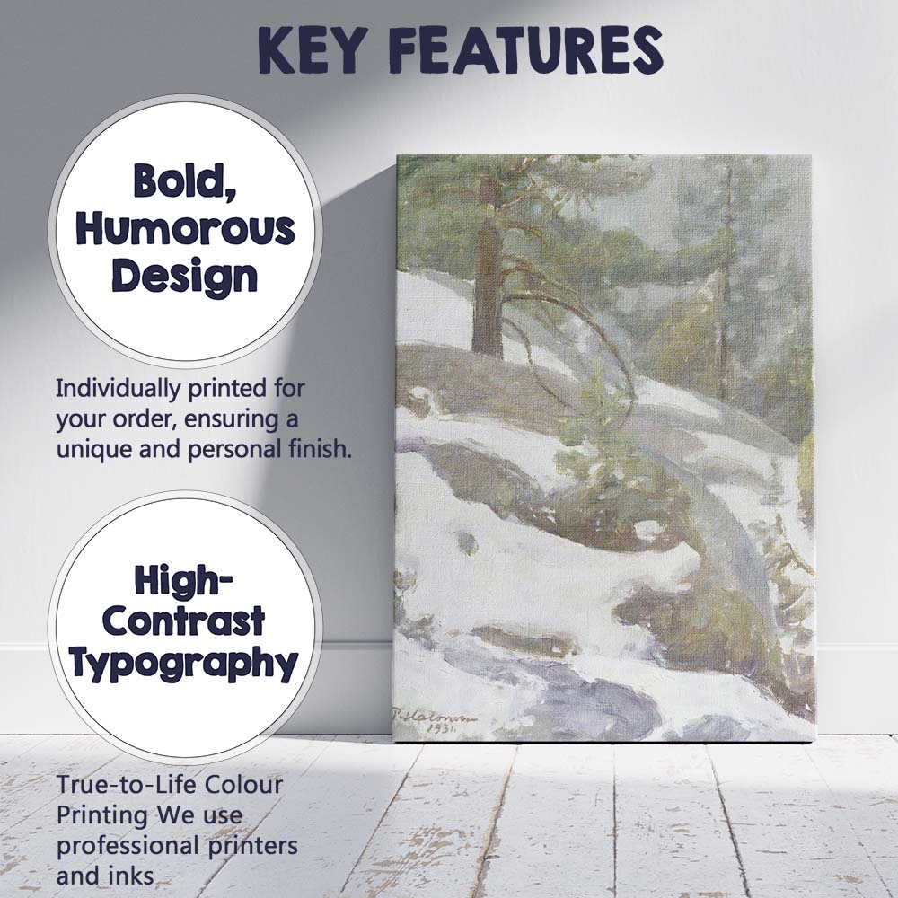 Soft Impressionist Snowy Pine Forest Woodland Landscape Canvas Wall Art Print Decor Picture Ready to Hang