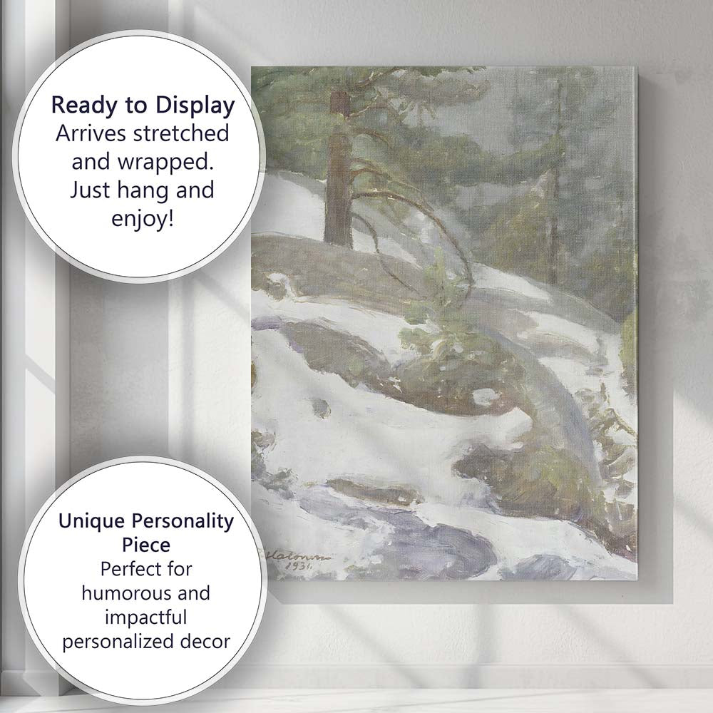 Soft Impressionist Snowy Pine Forest Woodland Landscape Canvas Wall Art Print Decor Picture Ready to Hang