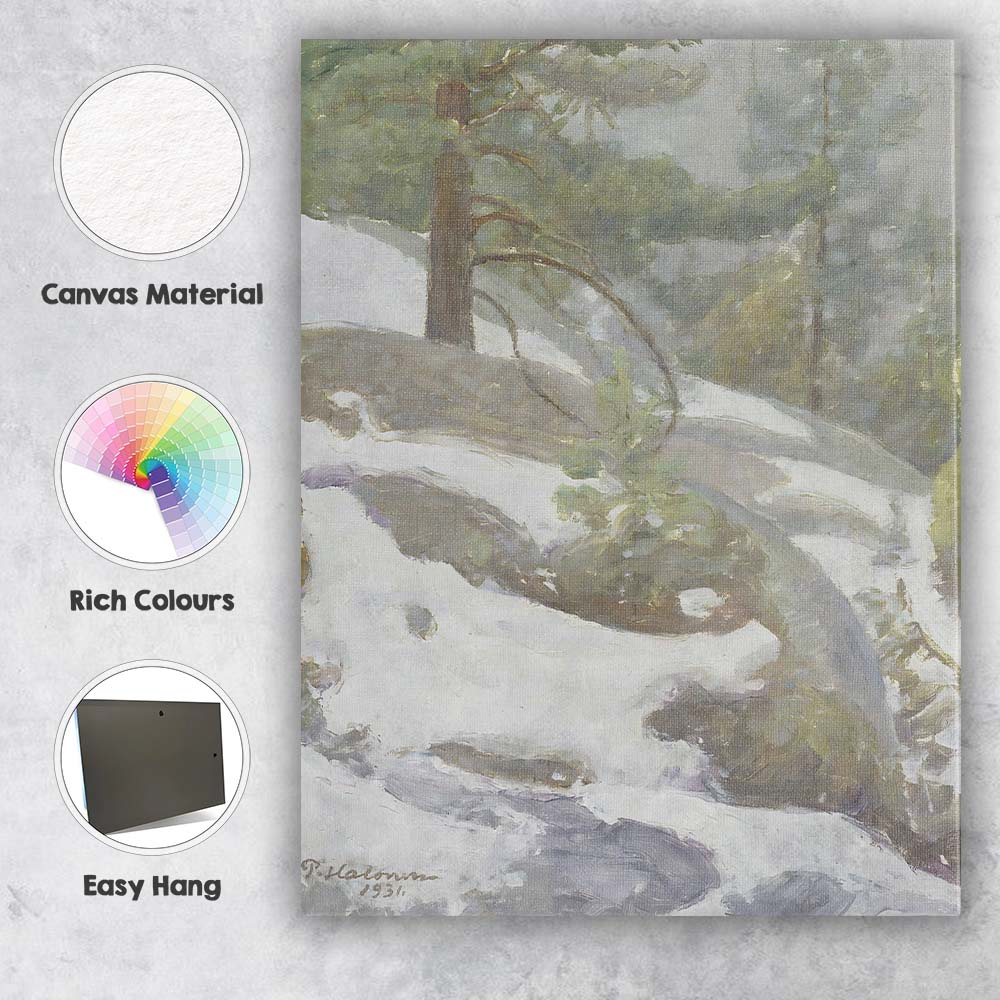Soft Impressionist Snowy Forest Woodland Winter Landscape Oil Painting Canvas Wall Art Print Decor Picture Ready to Hang