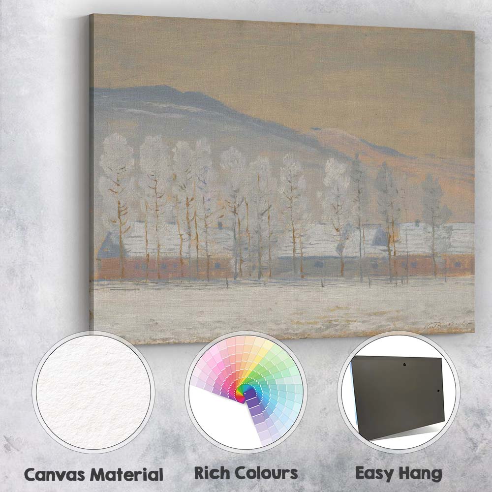 Frosted Trees And Farm Buildings Winter Countryside Painting Canvas Wall Art Print Decor Picture Ready to Hang