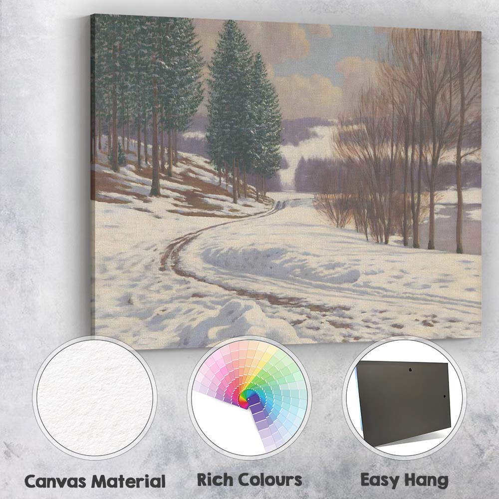 Peaceful Snowy Forest Road Winter Countryside Landscape Canvas Wall Art Print Decor Picture Ready to Hang