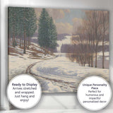 Snow Covered Country Road Pine Forest Winter Landscape Painting Canvas Wall Art Print Decor Picture Ready to Hang