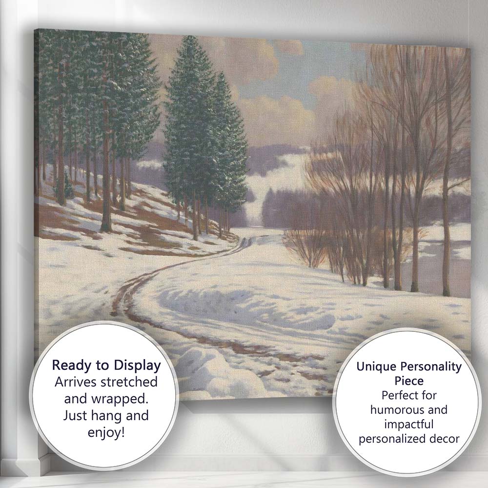 Peaceful Snowy Forest Road Winter Countryside Landscape Canvas Wall Art Print Decor Picture Ready to Hang