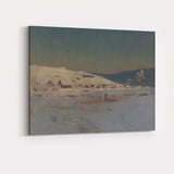 Minimalist Winter Village Frozen Lake Twilight Landscape Painting Canvas Wall Art Print Decor Picture Ready to Hang
