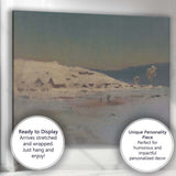 Minimalist Winter Village Frozen Lake Twilight Landscape Painting Canvas Wall Art Print Decor Picture Ready to Hang