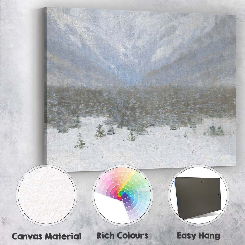 Misty Snowfall Over Evergreen Forest Winter Mountain Landscape Canvas Wall Art Print Decor Picture Ready to Hang