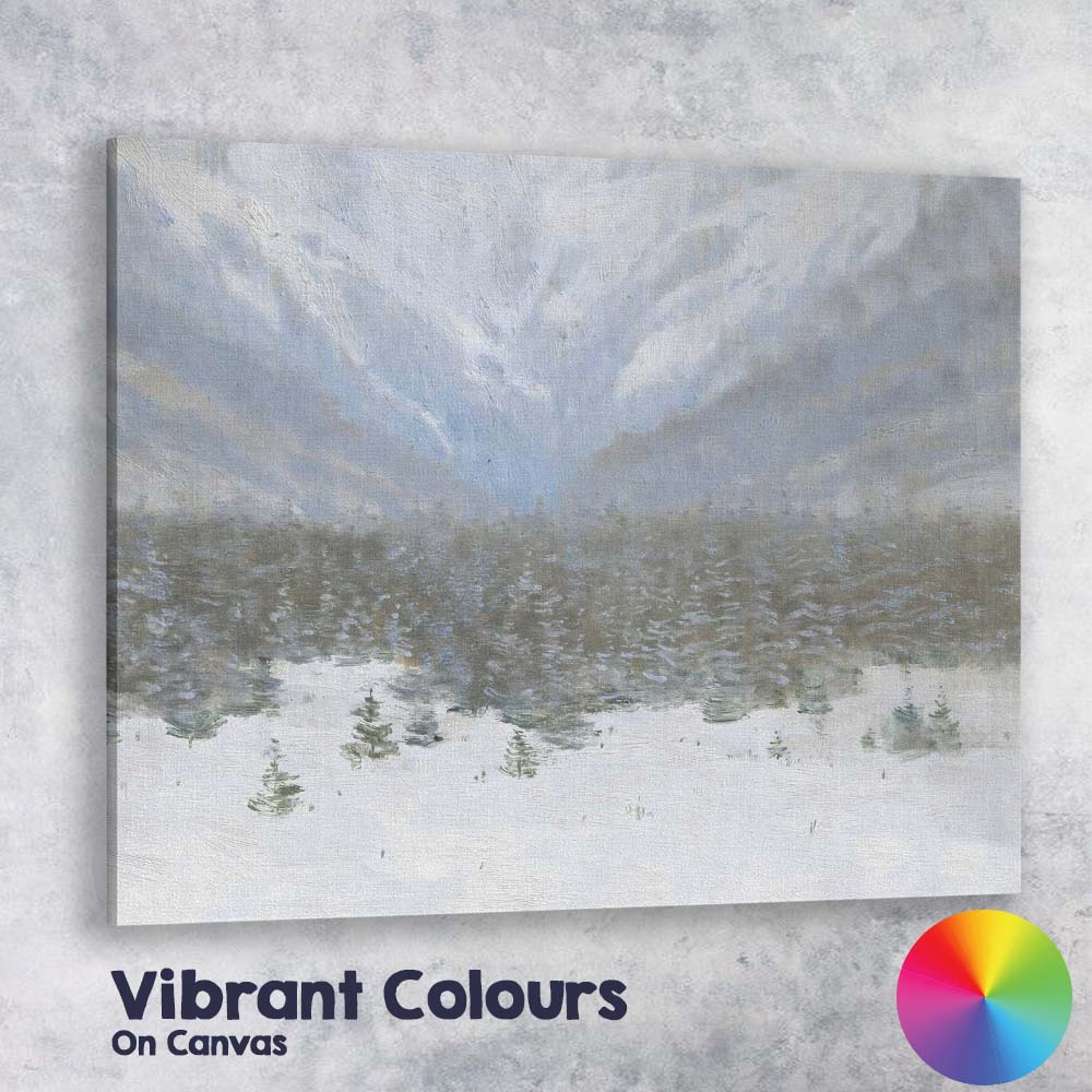 Misty Snowfall Over Evergreen Forest Winter Mountain Landscape Canvas Wall Art Print Decor Picture Ready to Hang