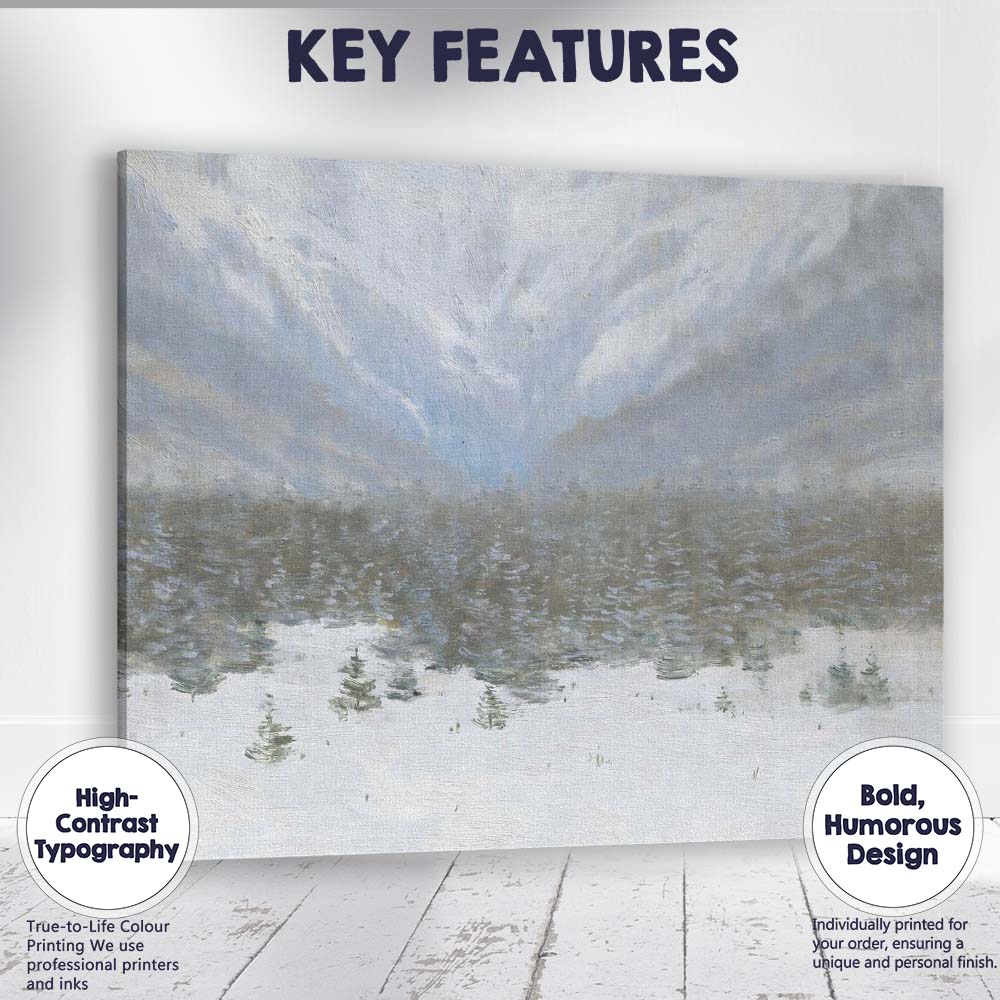 Misty Snowfall Over Evergreen Forest Winter Mountain Landscape Canvas Wall Art Print Decor Picture Ready to Hang
