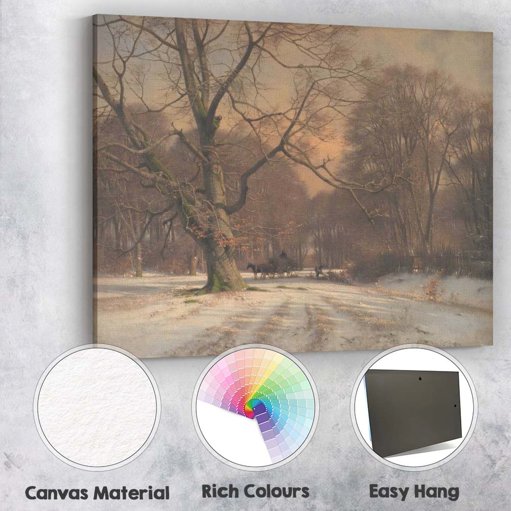 Enchanting Winter Woodland Horse Cart Country Lane Landscape Canvas Wall Art Print Decor Picture Ready to Hang