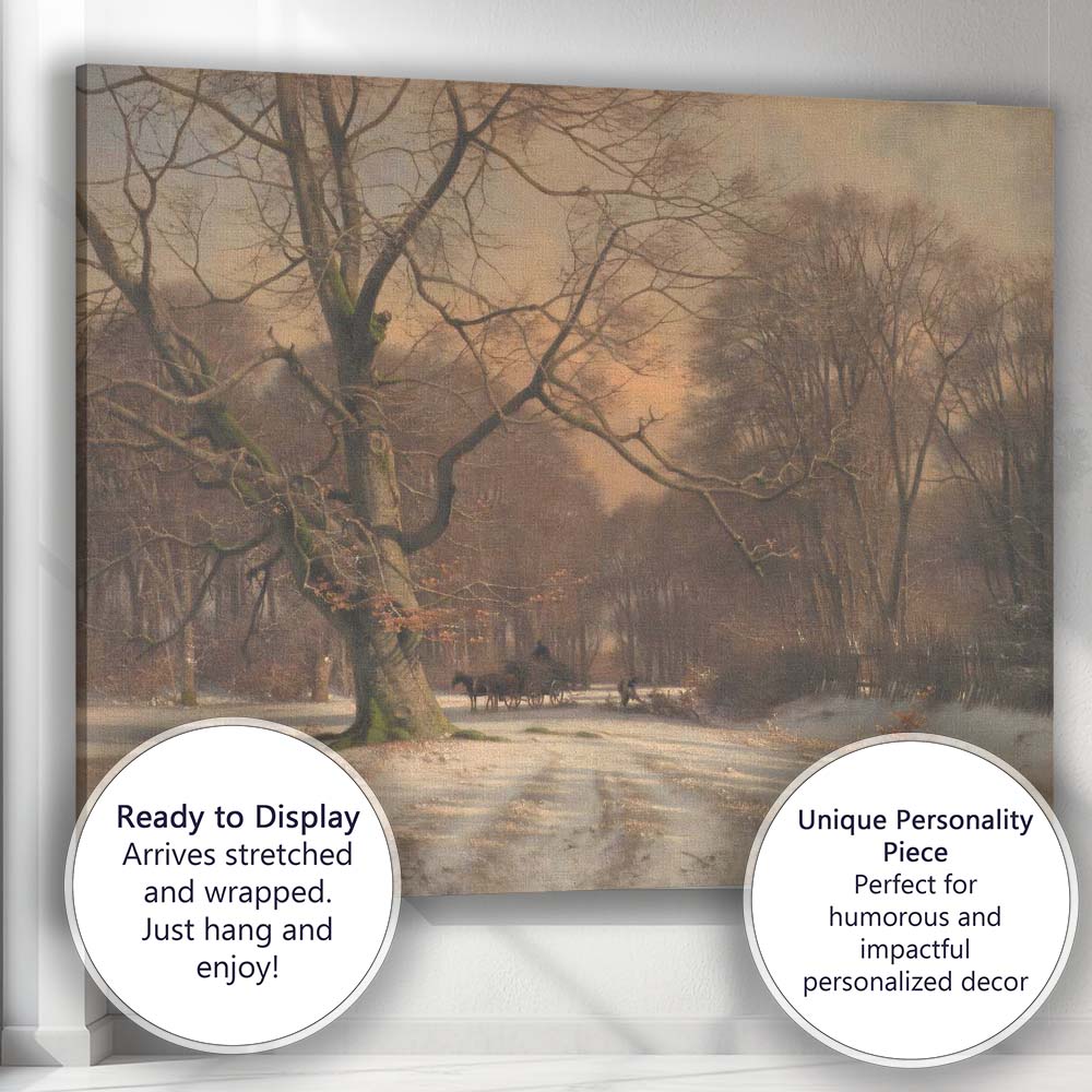 Enchanting Winter Woodland Horse Cart Country Lane Landscape Canvas Wall Art Print Decor Picture Ready to Hang