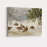 Partridge Birds Foraging In Snow Covered Woodland Painting Canvas Wall Art Print Decor Picture Ready to Hang