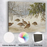 Partridge Birds Foraging In Snow Covered Woodland Painting Canvas Wall Art Print Decor Picture Ready to Hang