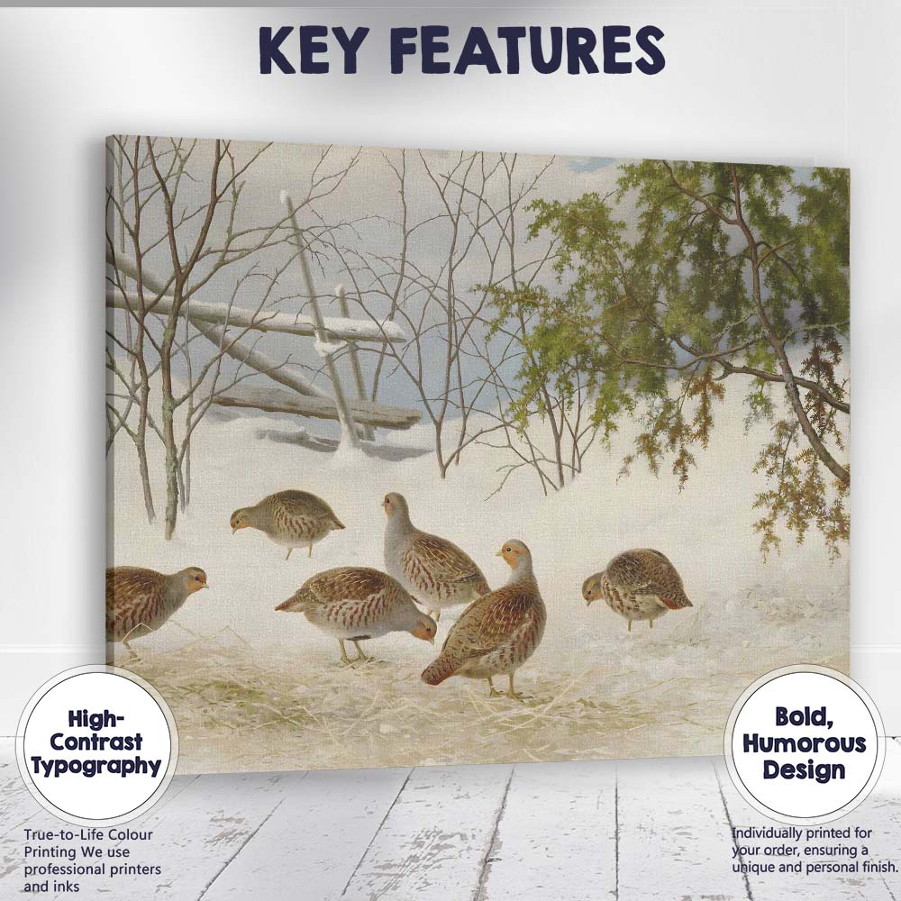 Realistic Winter Partridge Birds Snowy Woodland Wildlife Canvas Wall Art Print Decor Picture Ready to Hang