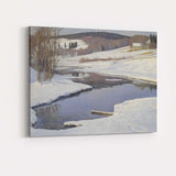 Peaceful Snow Covered River Bend Countryside Winter Landscape Painting Canvas Wall Art Print Decor Picture Ready to Hang