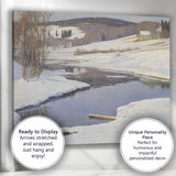 Peaceful Snow Covered River Bend Countryside Winter Landscape Painting Canvas Wall Art Print Decor Picture Ready to Hang
