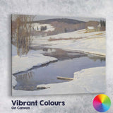 Peaceful Snow Covered River Bend Countryside Winter Landscape Painting Canvas Wall Art Print Decor Picture Ready to Hang
