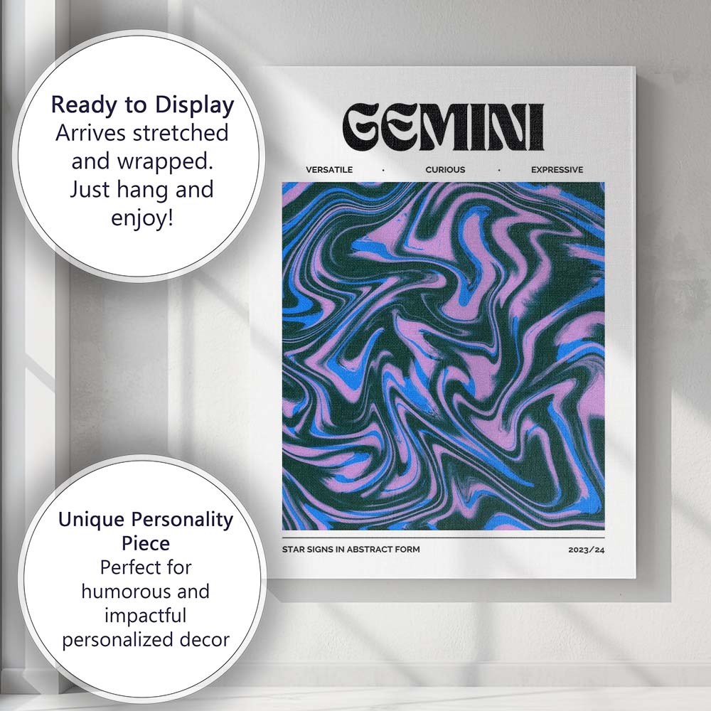 Gemini Zodiac Blue Purple Abstract Marble Swirl Canvas Wall Art Print Decor Picture Ready to Hang