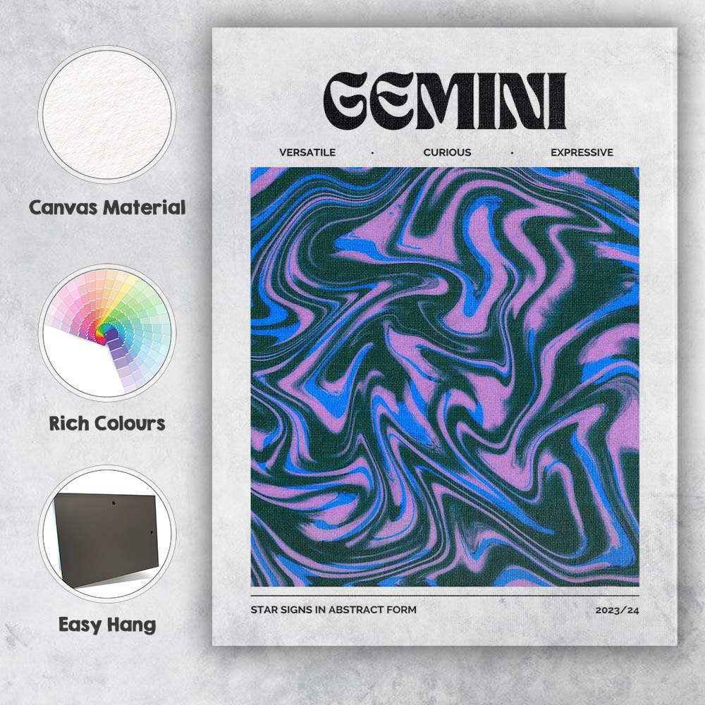 Gemini Zodiac Blue Purple Abstract Marble Swirl Canvas Wall Art Print Decor Picture Ready to Hang
