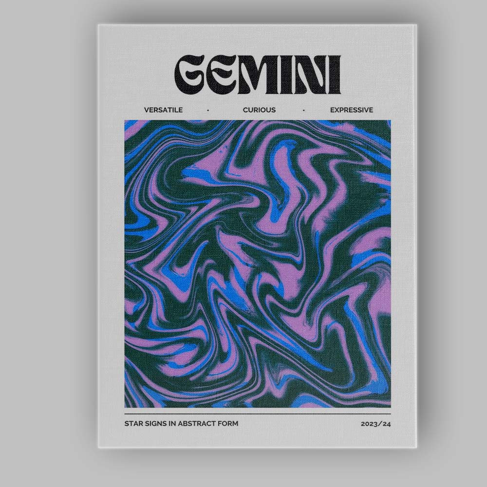 Gemini Zodiac Blue Purple Abstract Marble Swirl Canvas Wall Art Print Decor Picture Ready to Hang