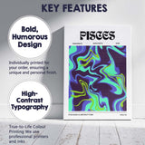 Pisces Zodiac Neon Blue Green Abstract Marble Swirl Canvas Wall Art Print Decor Picture Ready to Hang