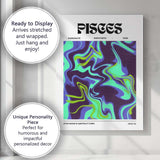 Pisces Zodiac Neon Blue Green Abstract Marble Swirl Canvas Wall Art Print Decor Picture Ready to Hang