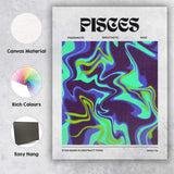 Pisces Zodiac Neon Blue Green Abstract Marble Swirl Canvas Wall Art Print Decor Picture Ready to Hang