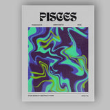Pisces Zodiac Neon Blue Green Abstract Marble Swirl Canvas Wall Art Print Decor Picture Ready to Hang