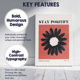 Stay Positive Black Daisy Floral Minimalist Typography Canvas Wall Art Print Decor Picture Ready to Hang