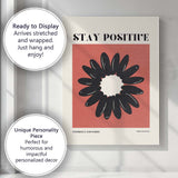Stay Positive Black Daisy Floral Minimalist Typography Canvas Wall Art Print Decor Picture Ready to Hang