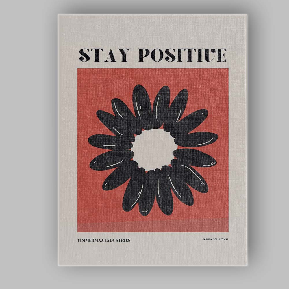 Stay Positive Black Daisy Floral Minimalist Typography Canvas Wall Art Print Decor Picture Ready to Hang