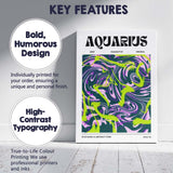 Aquarius Zodiac Neon Green Purple Abstract Marble Swirl Canvas Wall Art Print Decor Picture Ready to Hang