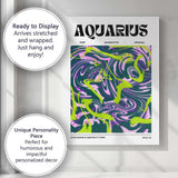 Aquarius Zodiac Neon Green Purple Abstract Marble Swirl Canvas Wall Art Print Decor Picture Ready to Hang