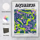 Aquarius Zodiac Neon Green Purple Abstract Marble Swirl Canvas Wall Art Print Decor Picture Ready to Hang