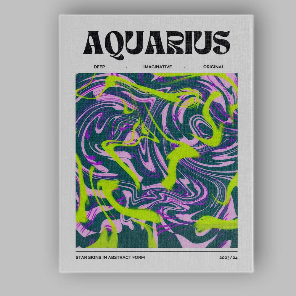 Aquarius Zodiac Neon Green Purple Abstract Marble Swirl Canvas Wall Art Print Decor Picture Ready to Hang