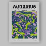 Aquarius Zodiac Neon Green Purple Abstract Marble Swirl Canvas Wall Art Print Decor Picture Ready to Hang