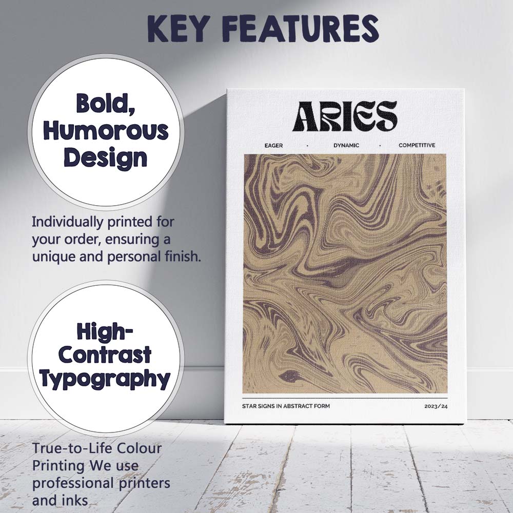 Aries Zodiac Neutral Beige Abstract Marble Swirl Canvas Wall Art Print Decor Picture Ready to Hang